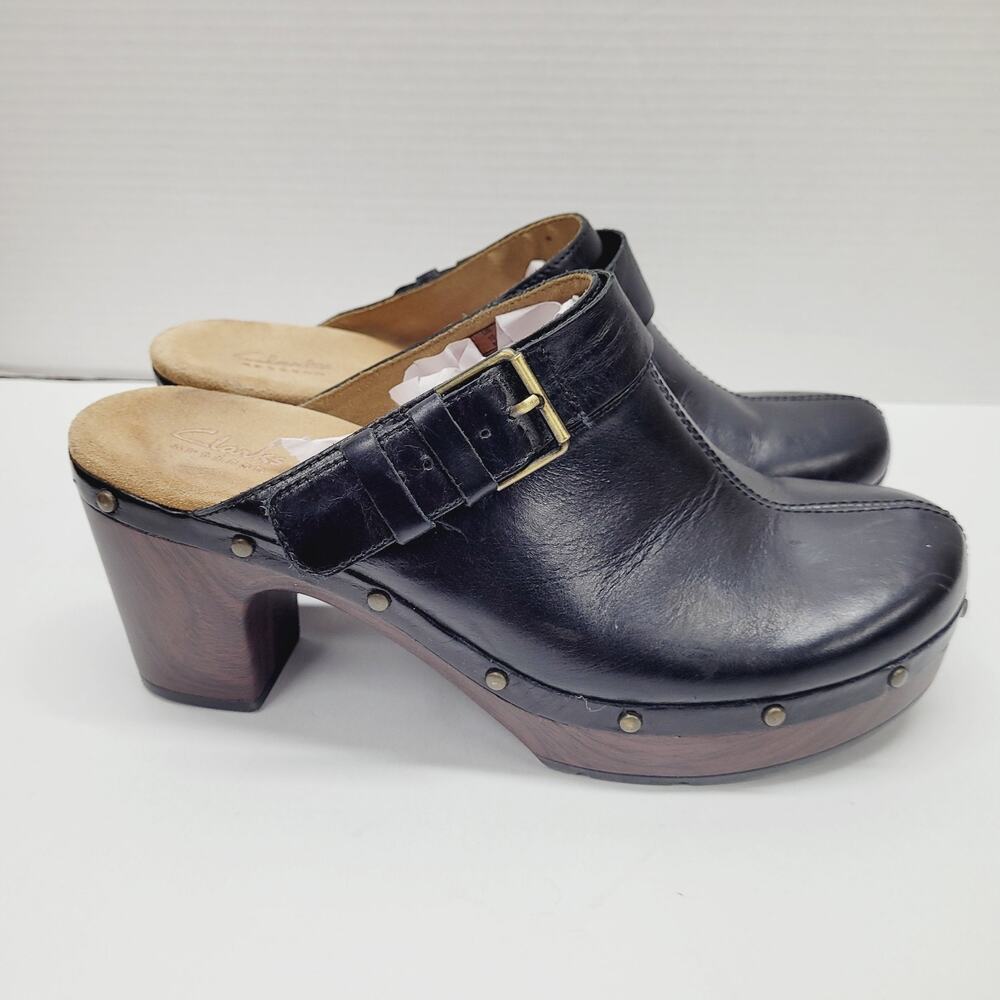 Clarks Artisan Womens Clogs Black Leather Buckle & Studs US Size 10 M - Picture 9 of 11